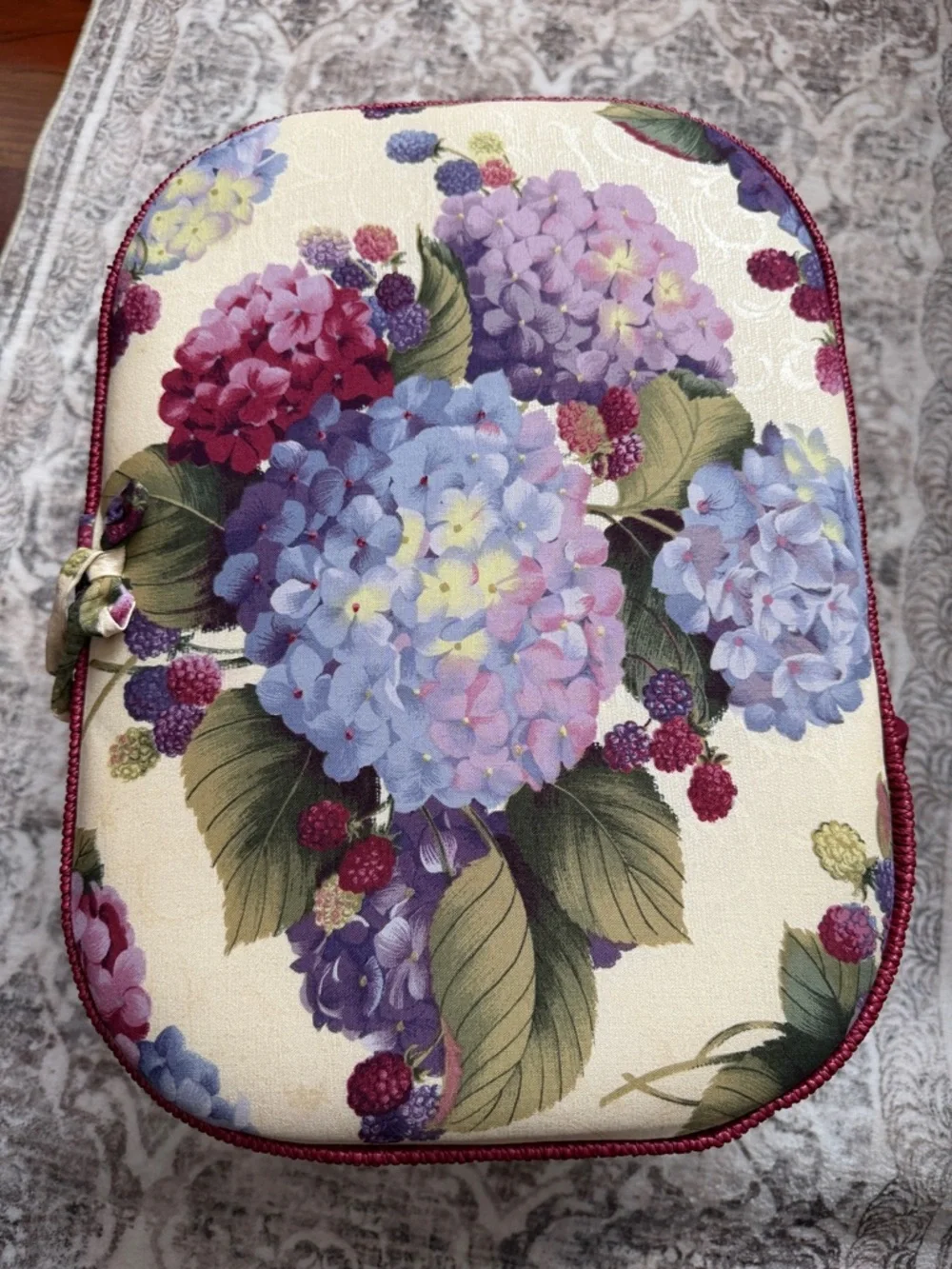 Floral Hydrangea Sewing Basket with Woven Handles - Picture 5 of 5